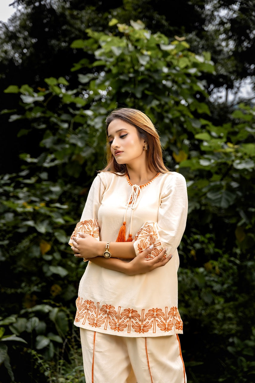 Beige Linen Cording Co-ord Set