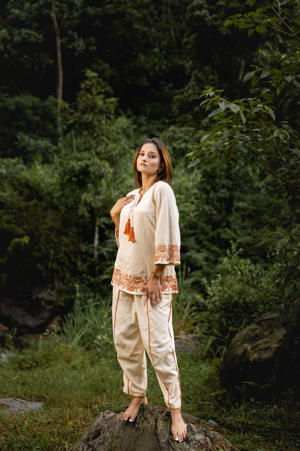 Beige Linen Cording Co-ord Set