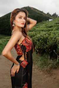 Black Georgette Thread Work Long Kurti