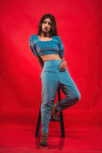 Dawn Blue Sequin Crop Top & Trouser Set