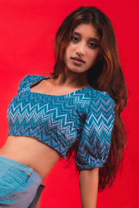 Dawn Blue Sequin Crop Top & Trouser Set