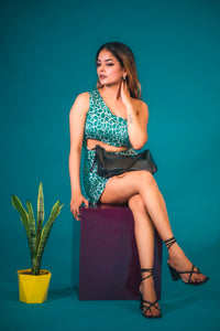 Green Animal Print One Shoulder Bodycon Dress