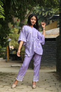 Lilac Khadi Collared Puff Sleeve Kurta Set