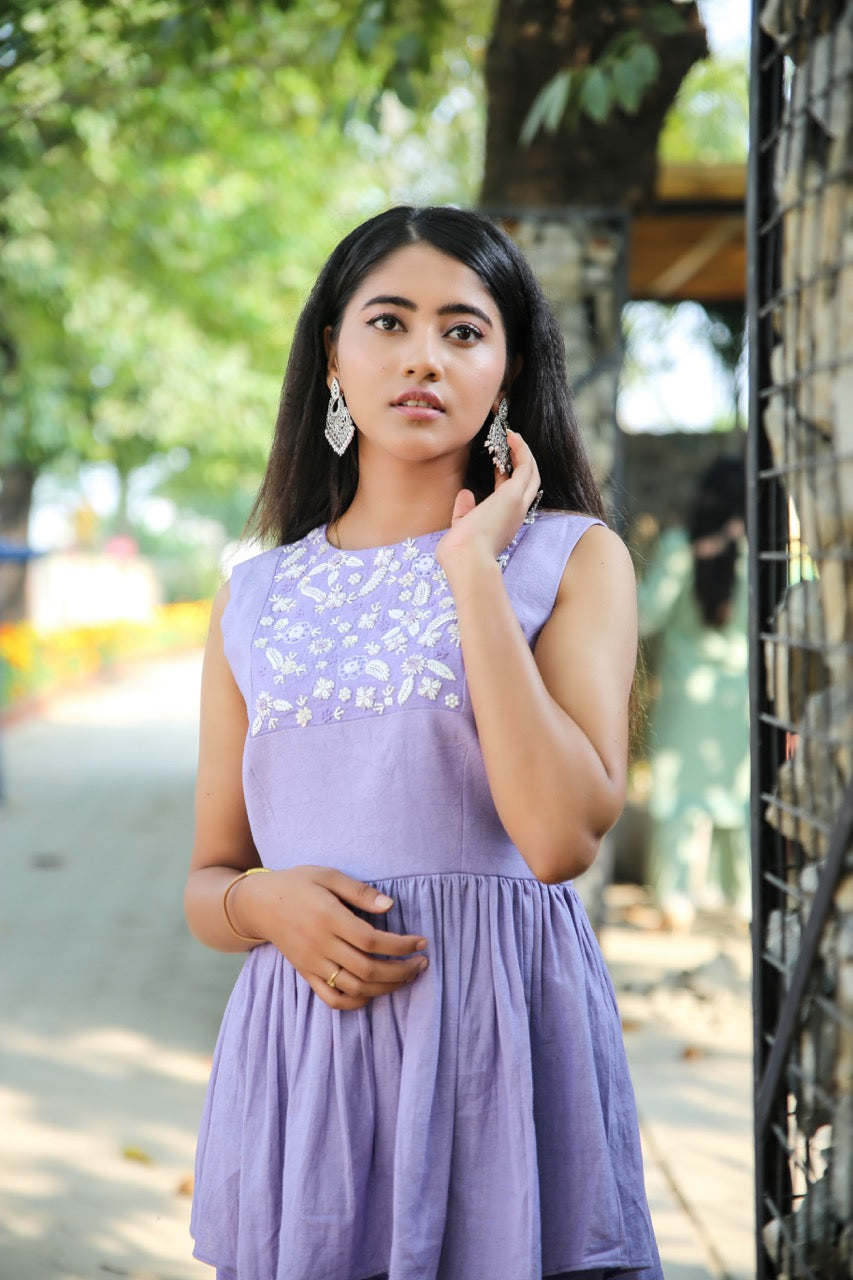 Lilac Khadi Thread Work Peplum Co-ord Set
