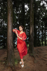 Maroon Cotton Cording Midi Dress