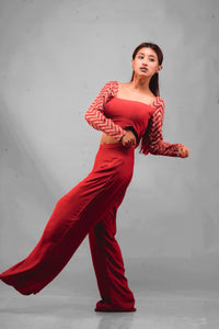 Maroon Sequin Crop Top & Trouser Set