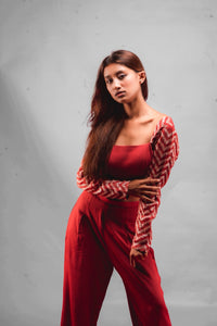 Maroon Sequin Crop Top & Trouser Set