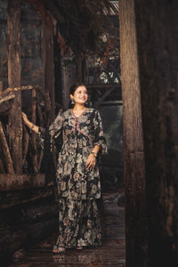 Black Chinnon Embroidered Peplum Gharara Set