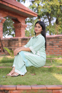 Mint Green Khadi Collared Kurta Set
