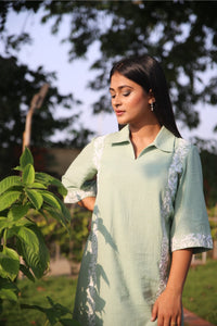 Mint Green Khadi Collared Kurta Set