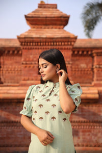Mint Green Khadi Collared Puff Sleeve Kurta Set