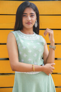 Mint Green Khadi Sleeveless Peplum Co-ord Set
