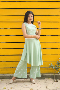 Mint Green Khadi Sleeveless Peplum Co-ord Set