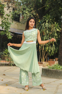 Mint Green Khadi Sleeveless Peplum Co-ord Set