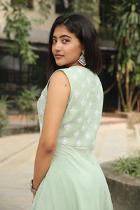 Mint Green Khadi Sleeveless Peplum Co-ord Set