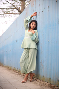 Mint Green Khadi Thread Work Peplum Set