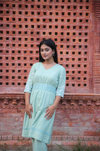 Mint Green Khadi V-Neck Kurta Set