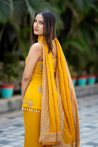 Mustard Chiffon Embroidered Peplum Set