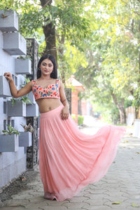 Peach Floral Thread Work Lehenga Set