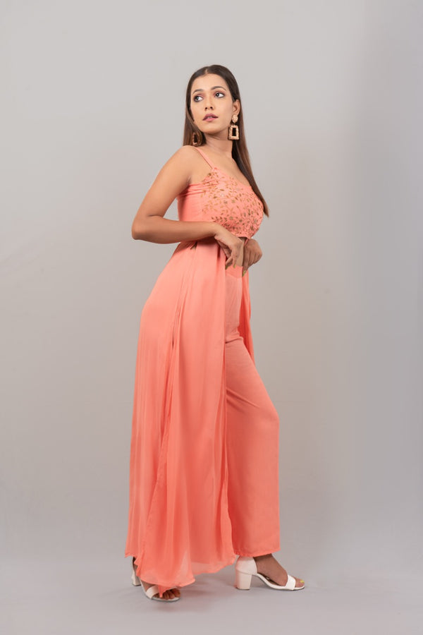 Peach Rayon Aari Work Co-ord Set