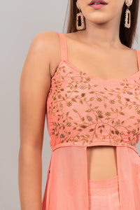 Peach Rayon Aari Work Co-ord Set