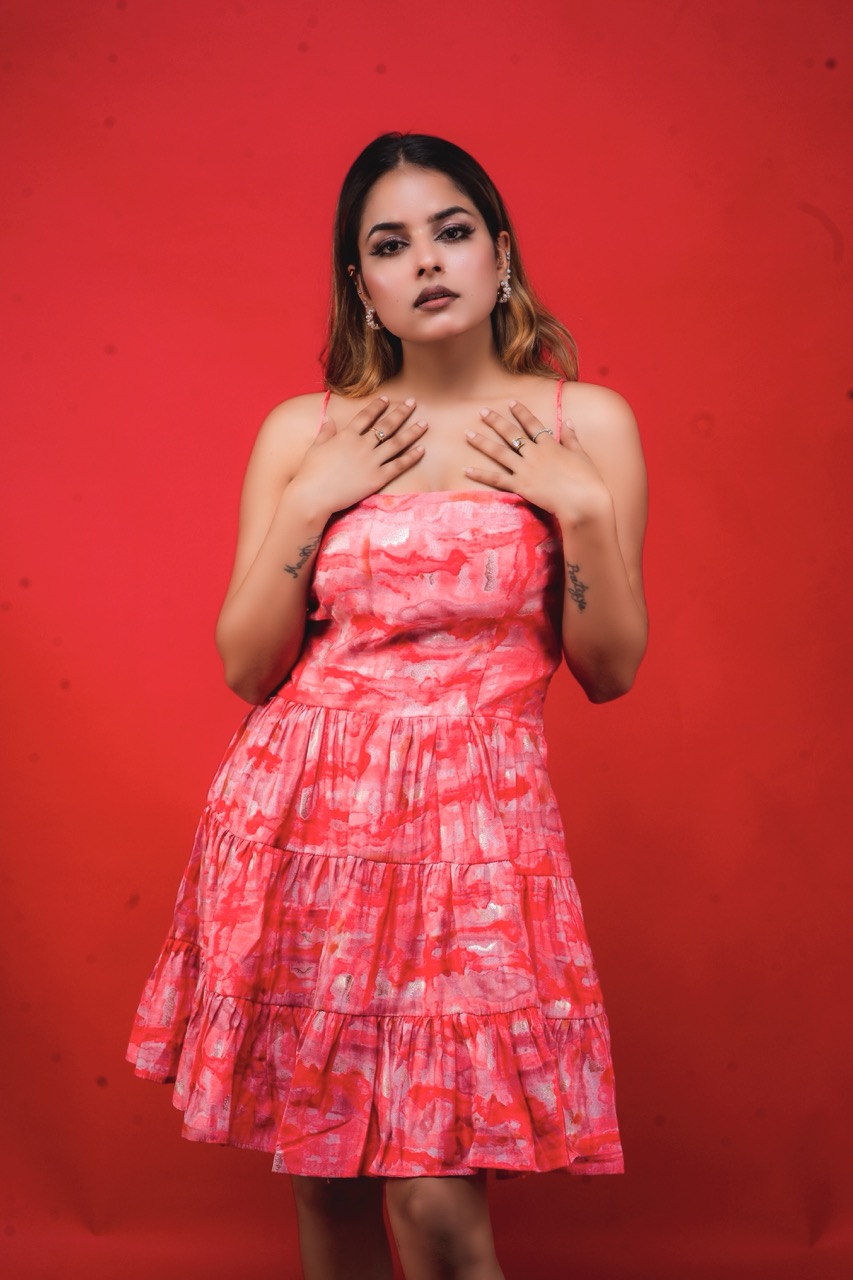 Pink Printed A-Line Strap Dress