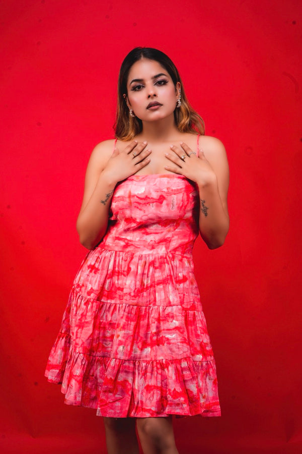 Pink Printed A-Line Strap Dress