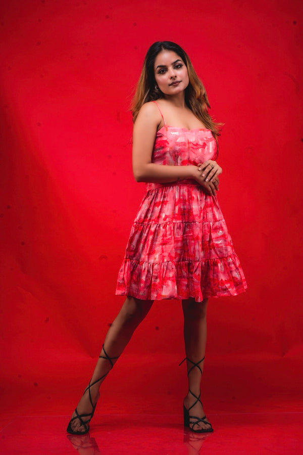 Pink Printed A-Line Strap Dress