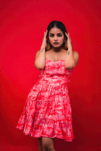 Pink Printed A-Line Strap Dress