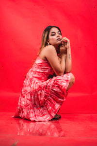 Pink Printed A-Line Strap Dress