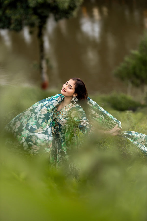 Royal Blue Cotton Embroidered Anarkali Set
