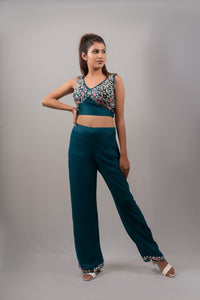 Teal Green Thread Work Designer Blouse