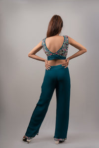 Teal Green Thread Work Designer Blouse