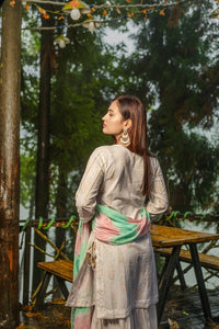 White Cotton Thread Work Kurta Gharara Set