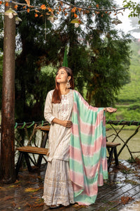 White Cotton Thread Work Kurta Gharara Set