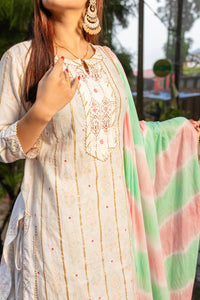 White Cotton Thread Work Kurta Gharara Set