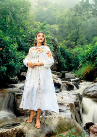 White Cotton Thread Work Long Dress