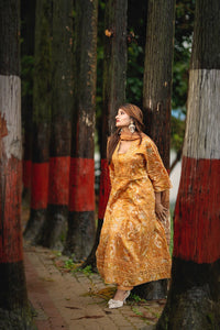 Mustard Cotton Embroidered Anarkali Set