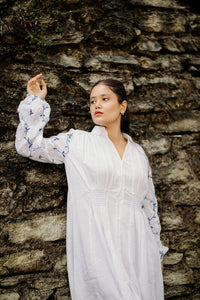 White Linen Thread Work Short Dress